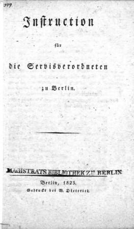 Instruction für die Servisverordneten zu Berlin