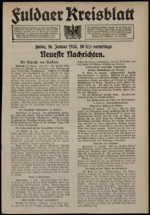 Erste Ausgabe vom Samstag, den 16. Januar 1915.