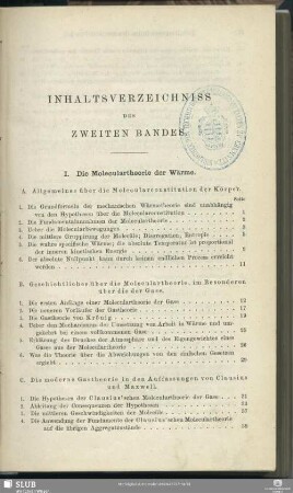 Inhaltsverzeichniss des zweiten Bandes.