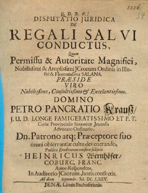 Disputatio iuridica de regali salvi conductus
