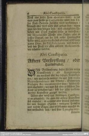 Alvi Constipatio. Affters Verstopffung, oder Hartleibigkeit