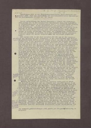 Schreiben von Wilhelm Solf an Prinz Max von Baden bzgl. der Aufzeichnungen Haußmanns über die Ereignisse am 09.11.1918