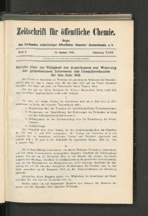 Heft I. 15. Januar 1912. Jahrgang XVIII.