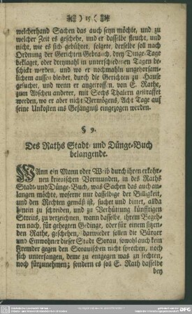 § 9. Des Raths Stadt- und Dünge-Buch belangendt