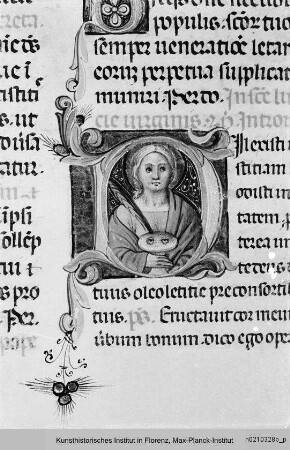 Missale Romanum : Textseite mit historisierter Initiale D: Lucia