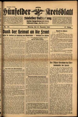 Ausgabe vom Montag, den 22. Dezember 1941.