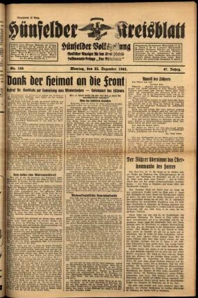 Ausgabe vom Montag, den 22. Dezember 1941.