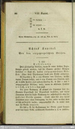 Achtes Kapitel. Von den entgegengesetzten Größen