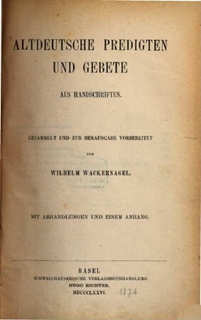 Altdeutsche Predigten und Gebete aus Handschriften