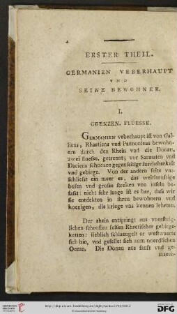 Erster Theil: Germanien ueberhaupt und seine Bewohner
