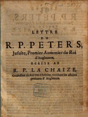 Lettre ecrite au R. P. la Chaize