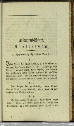 Erster Abschnitt. Einleitung