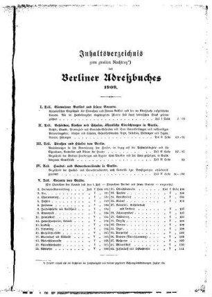 Inhalts= Verzeichniß zum zweiten Nachtrag des Berliner Adreßbuchs 1909