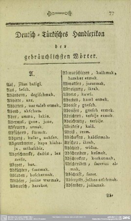 Deutsch-Türkisches Handlexikon der gebräuchlichsten Wörter