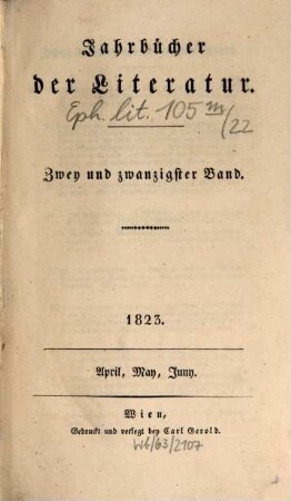 Jahrbücher der Literatur. 22, 22. 1823