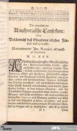 Die ungeänderte Augspurgische Confession