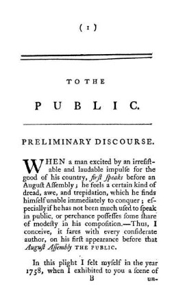 To The Public. Preliminary Discourse