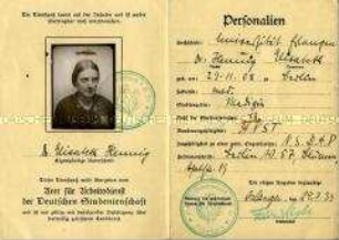 Dienstpass zum freiwilligen Landdienst der Deutschen Studentenschaft von Dr. Elisabeth Hennig