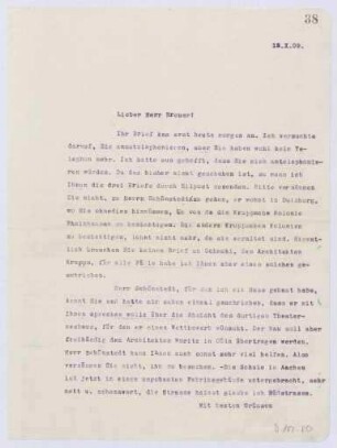 Schreiben an Robert Breuer (Brief)