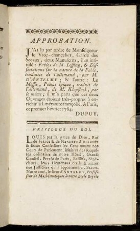 Privilege du Roi.