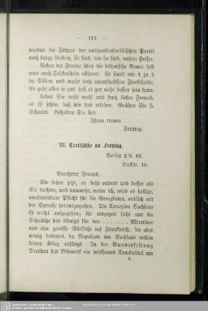 28. Treitschke an Freytag- Berlin, 2.8.66