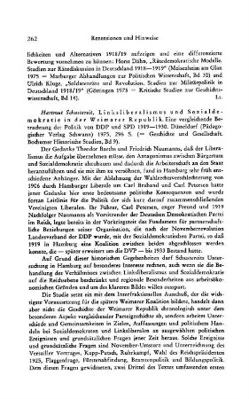 Schustereit, Hartmut :: Linksliberalismus und Sozialdemokratie in der Weimarer Republik, eine vergleichende Betrachtung der Politik von DDP und SPD 1919 - 1930, (Geschichte und Gesellschaft, Bochumer Historische Studien, 9) : Düsseldorf, Schwann, 1975