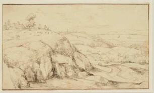 Gebirgige Landschaft, mit Blick aufs Meer
