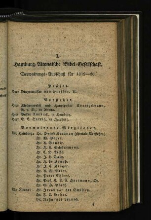 I. Hamburg-Altonaische Bibel-Gesellschaft. Verwaltungs-Ausschuß für 1819-20.