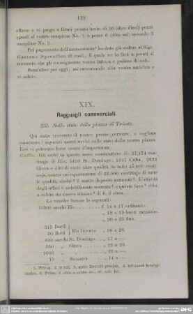 XIX. Ragguagli commerciali