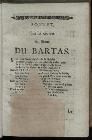 Sonnet Sur les œuvres du Sieur Du Bartas