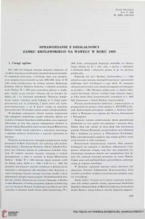 Sprawozdanie z działalności Zamku Królewskiego na Wawelu w roku 1995