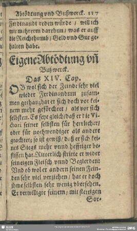 Eigene Abtödtung un[d] Bußwerck. Das XIV. Cap.