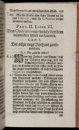 Liber VI. Von Operationen / welche bey dem männlichen Glied vorkommen.