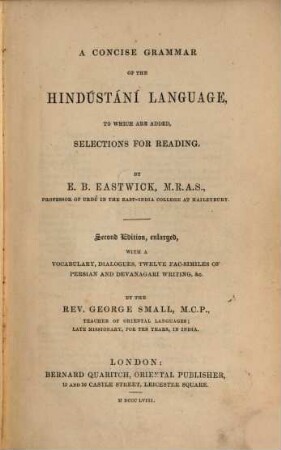 A concise Grammar of the Hindústání language to which are added, selections for reading