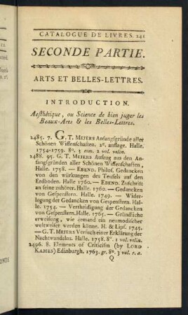 Seconde Partie. Arts et Belles-Lettres.