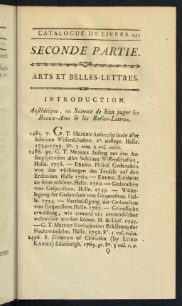 Seconde Partie. Arts et Belles-Lettres.