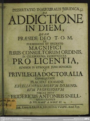 Dissertatio Inauguralis Iuridica De Addictione In Diem