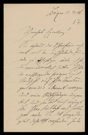 17: Brief von Emil Strohal an Gottlieb Planck, Bressanone, 13.4.1906