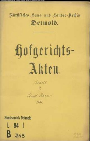Bracht, Hermann Adolf, Landvogt gegen Stadt Horn - Schuldforderung