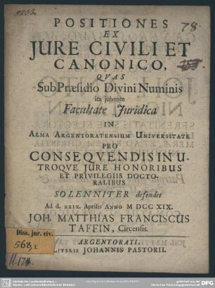 Positiones Ex Iure Civili Et Canonico