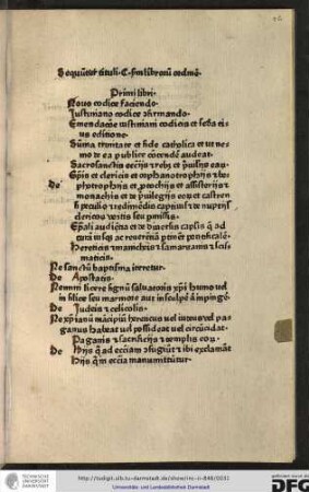 Sequuntur titulo Codicis secundum librorum ordinem.