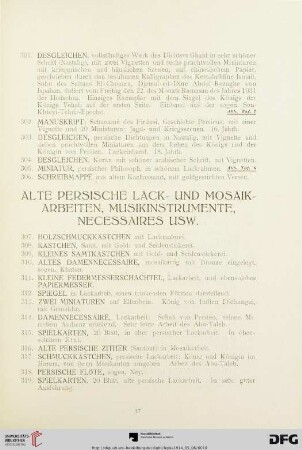 Alte persische Lack- und Mosaikarbeiten, Musikinstrumente, Nessaires usw. (Nr. 307-330)