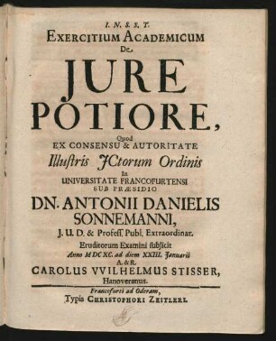 Exercitium Academicum De Iure Potiore
