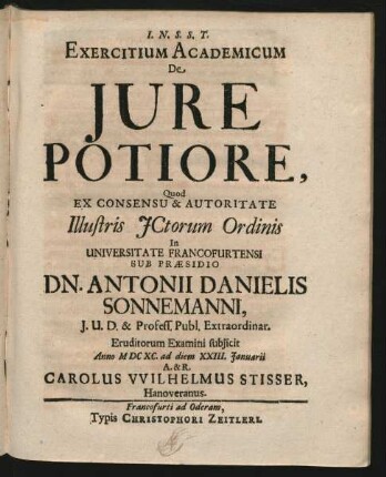 Exercitium Academicum De Iure Potiore