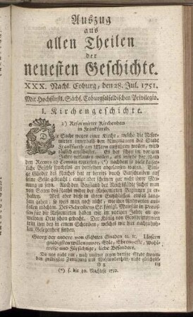 XXX. Nachl. Coburg, den 28. Jul. 1751.
