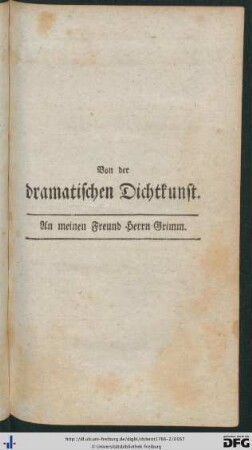 Von der dramatischen Dichtkunst.