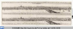 Zwei Ansichten von London: vor und nach der Feuersbrunst von 1666