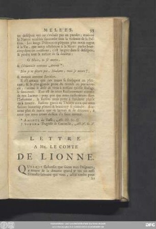 Lettre A Mr. Le Comte De Lionne.