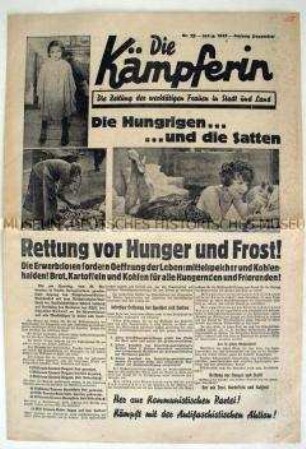 Illustrierte kommunistische Wochenzeitung "Die Kämpferin" u.a. über Arbeitslosigkeit und Hunger
