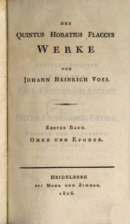 Des Quintus Horatius Flaccvs Werke. 1, Oden und Epoden